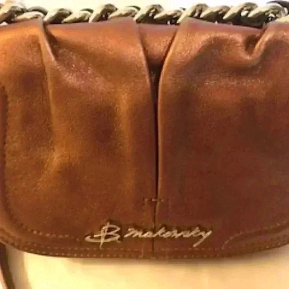 B Makowsky‎ Metallic Bronze Leather Chunky Chain Shoulder Hand Bag Purse - Picture 2 of 10